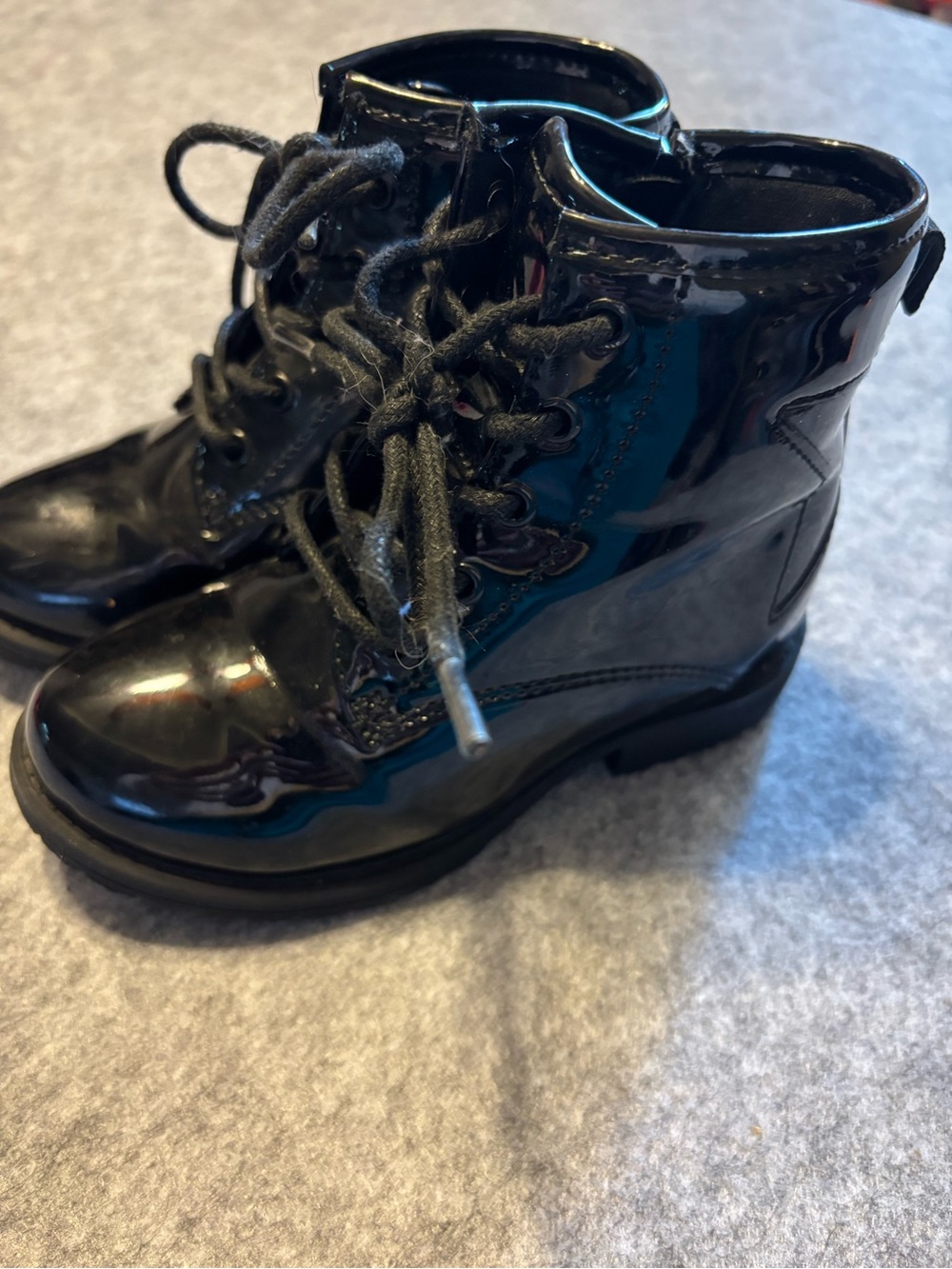 MIA Girls Black Patent Lace-Up Ankle Boots